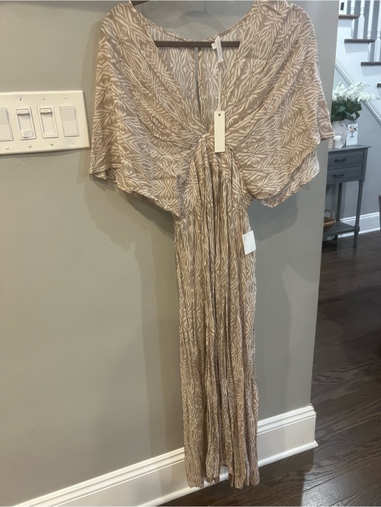 Olivaceous Dresses & Skirts - Olivaceous Neutral Printed Maxi Dress with Tie Front